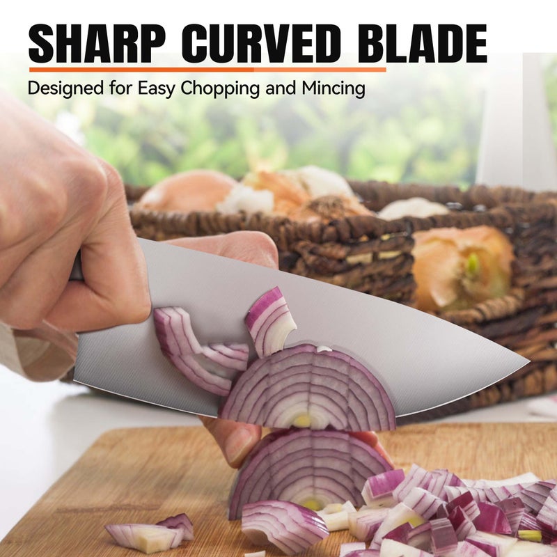 TUO سكين توو روكر، 7 بوصة سكين طاهٍ لفرم السلطة للأعشاب والتقطيع الخضار، سكين خضار من الفولاذ الكربوني العالي مع مقبض مريح - سلسلة فينيق الناري - Image 3